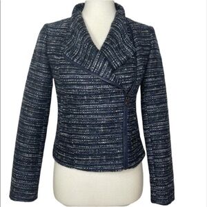 Banana Republic Factory Blazer Moto Style Zip UP Tweed Like Jacket
